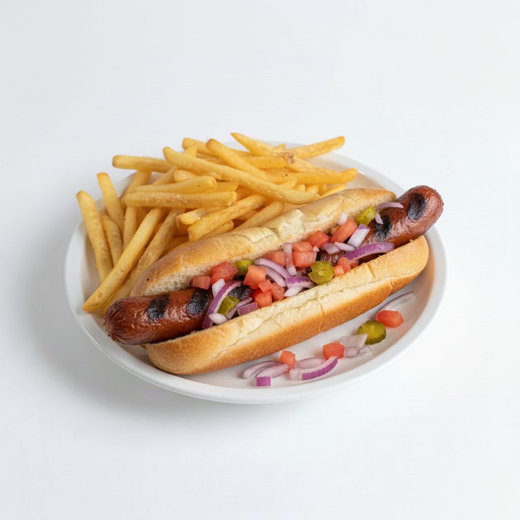 Foot Long Grilled Hot Dog and Side.