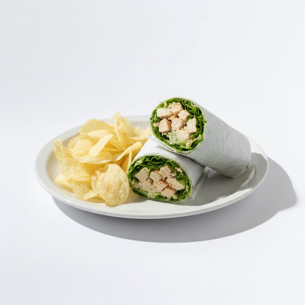 Gourmet Chicken Salad Wrap and Side.